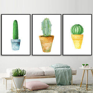 Succulents Green Potted Cactus Wall Art Canvas Painting Nordic Posters And Prints Plant Wall Pictures For Living Room Home Decor - SallyHomey Life's Beautiful