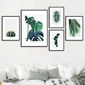 Fresh Green Monstera Cactus Leaves Plants Wall Art Canvas Painting Nordic Posters And Prints Wall Pictures For Living Room Decor - SallyHomey Life's Beautiful