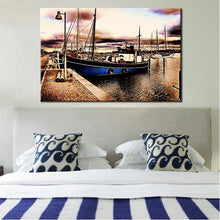 Load image into Gallery viewer, Landscape Posters and Prints Wall Art Canvas Painting Classic Abstract Boat in The Bay Pictures for Living Room Wall Home Decor - SallyHomey Life&#39;s Beautiful