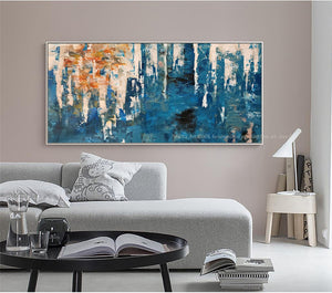 Oil painting on canvas handmade blue texture modern abstract art original  laminas de cuadros pared decorativas horizontales - SallyHomey Life's Beautiful