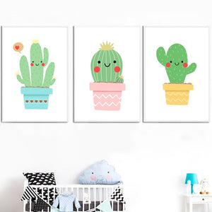 Cartoon Abstract Cute Succulent Cactus Wall Art Canvas Painting Nordic Posters And Prints Wall Pictures Baby Kids Room Decor - SallyHomey Life's Beautiful