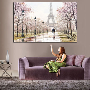Romantic City Lovers Paris Eiffel Tower Landscape HD Print Abstract Oil Painting on Canvas Wall Art Living Room Sofa Home Decor - SallyHomey Life's Beautiful