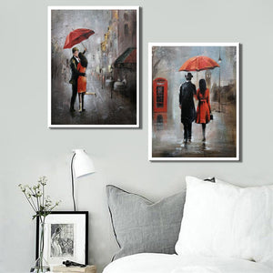 Modern Abstract Posters and Prints Wall Art Canvas Painting Wall Decoration Streetscape Lovers in the Rain Pictures for Bedroom - SallyHomey Life's Beautiful