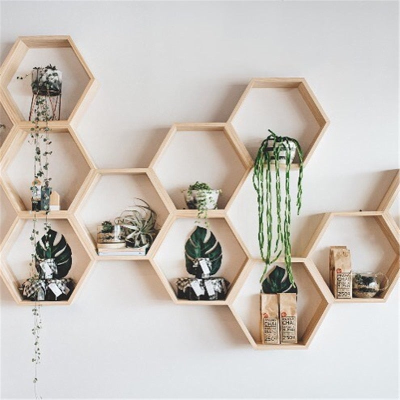 New Kids Baby Nordic Style Wooden Hexagon Storage Shelf Decorative For Kids Room Chamber Shelf Bookshelf Design