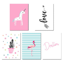 Load image into Gallery viewer, Cartoon Unicorn Flamingo Nursery Posters Prints Wall Art Canvas Painting Picture Nordic Kids Bedroom Decoration - SallyHomey Life&#39;s Beautiful