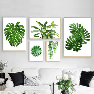 Nature Monstera Ivy Green Leaves Plants Wall Art Canvas Painting Nordic Posters And Prints Wall Pictures For Living Room Decor - SallyHomey Life's Beautiful