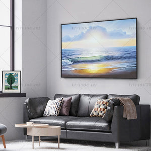 100% Hand PaintedSun Sea View Abstract Painting  Modern Art Picture For Living Room Modern Cuadros Canvas Art High Quality