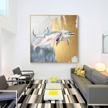 Load image into Gallery viewer, 100% Hand Painted Abstract Dolphins Oil Painting On Canvas Wall Art Frameless Picture Decoration For Live Room Home Decor Gift