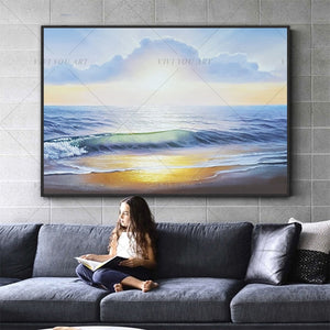100% Hand PaintedSun Sea View Abstract Painting  Modern Art Picture For Living Room Modern Cuadros Canvas Art High Quality
