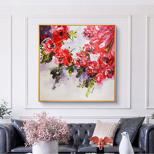 Flower Art Oil Painting on Canvas Wall Art Frameless Picture Decoration 100% Hand Painted Abstract Square Single Unframed GD-442