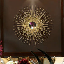 Load image into Gallery viewer, Europe Wrought Iron Wall Hanging Gold Sun Flower Decorative Mirrors Decor Home Livingroom Background Wall Mural Ornaments Crafts - SallyHomey Life&#39;s Beautiful
