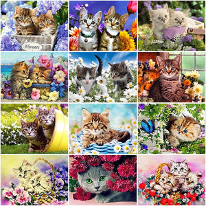 5D Diamond Painting Cross Stitch Full Round Drill Lovely Cat Diamond Embroidery Mosaic DIY Cross Stitch Kits Wall Art