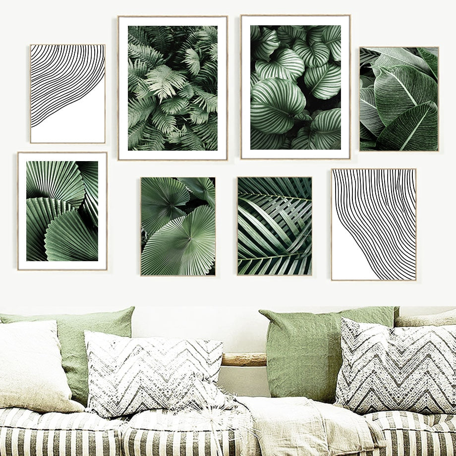 Green Monstera Banana Palm Leaf Wall Art Canvas Painting Nordic Posters And Prints Plants Wall Pictures For Living Room Decor - SallyHomey Life's Beautiful