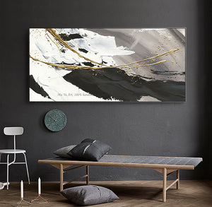 Hand painted oil painting canvas abstract black and white gold modern art acrylic paintings Large Wall Art for living room decor - SallyHomey Life's Beautiful