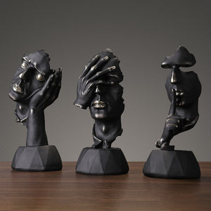 Abstract Black Statue Retro Abstract Character Figurine Silence Is Gold Home Decoration Accessories Home Desktop Craft Gift