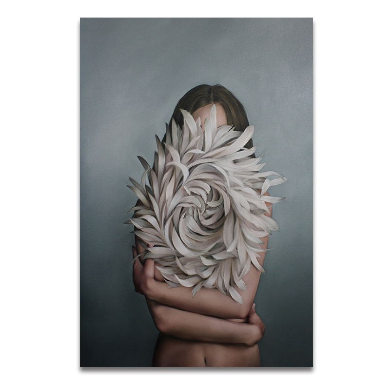 Nordic Modern Floral Feather Woman Abstract Fashion Style Canvas Painting Art Print Poster Picture Wall Living Room Home Decor - SallyHomey Life's Beautiful