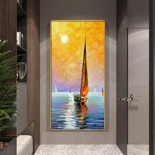 Load image into Gallery viewer, 100% Hand Painted Sunset Ship Sea Painting  Modern Art Picture For Living Room Modern Cuadros Canvas Art High Quality