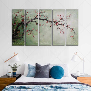 100% Hand Painted  Plum Blossom Original Flowers Modern Home Decor Oil Painting Artwork Silver White Painting Hand pained