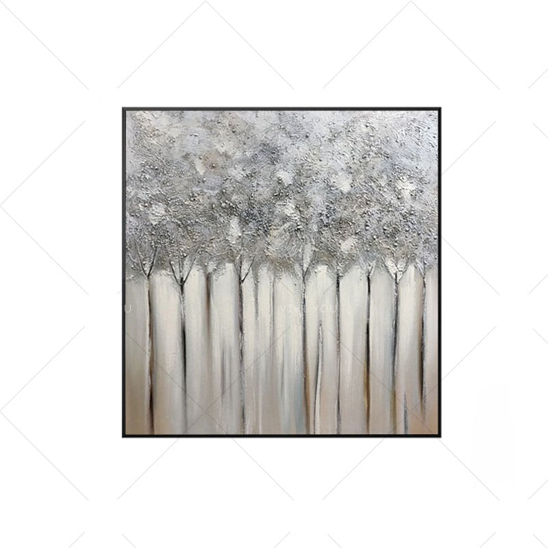 100% Handpainted Best Art High Quality Gray White Line Silver Abstract Best Art 