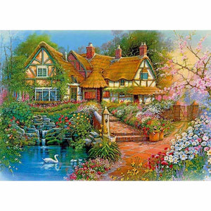 DIY 5D Diamond Painting Cross Stitch Full Round House Diamond Embroidery Mosaic Rhinestone Landscape Village Villa Home Decor - SallyHomey Life's Beautiful