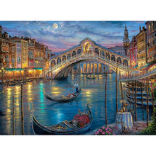 Load image into Gallery viewer, DIY 5D Diamond Painting Bridge City Diamond Embroidery Landscape River Night Cross Stitch Full Round Drill Mosaic Rhinestone Art