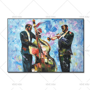   100% Hand Painted Oil Panting Jazz Modern Contemporary Original Abstract Art Canvas African American Art JAZZ SAXOPHONIST