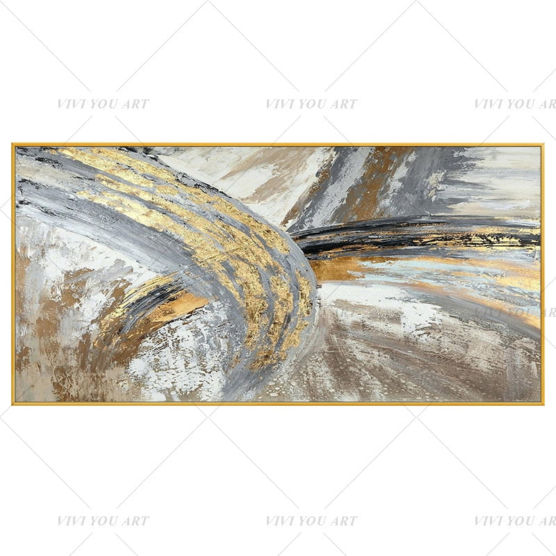 100% Hand Painted White Golden Gray Abstract Painting  Modern Art Picture For Living Room Modern Cuadros Canvas Art High Quality
