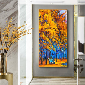 100% Hand Painted Abstract Golden Grove Painting On Canvas Wall Art Frameless Picture Decoration For Live Room Home Decor Gift