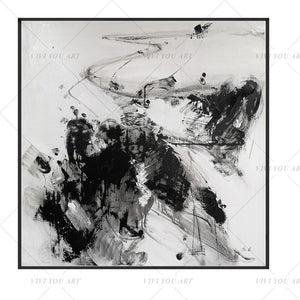 100% Hand Painted  Black White Shadow Abstract Modern Art Picture For Living Room Modern Cuadros Canvas Art High Quality