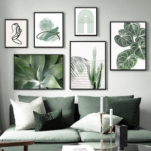 Fresh Green Leaf Abstract Girl Curve Door Nordic Posters And Prints Wall Art Canvas Painting Wall Pictures For Living Room Decor - SallyHomey Life's Beautiful