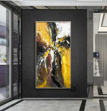 Load image into Gallery viewer, Vertical modern abstract original artwork oil painting on canvas handmade decorative pictures yellow black grey for living room - SallyHomey Life&#39;s Beautiful