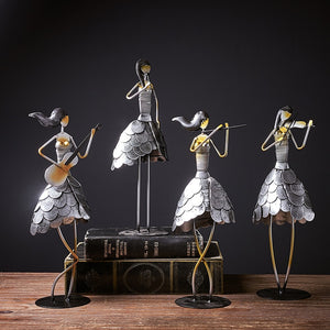 Metal Female band Model Home Decoration Living Room Cafe Showcase Crafts Set Figurines Halloween Christmas Wedding Decor Gift