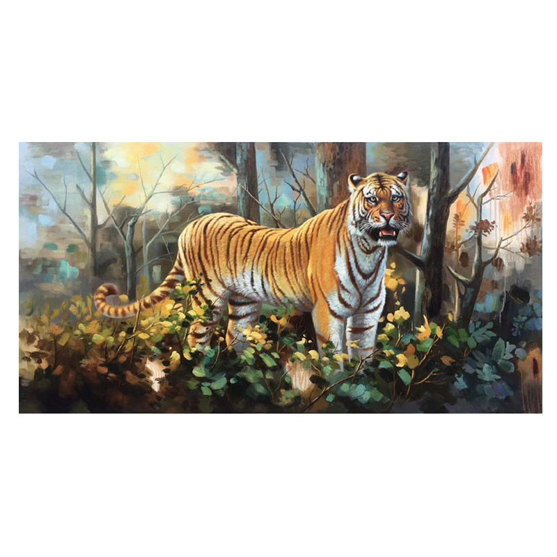 100% Hand Painted Realistic Tiger Art Oil Painting On Canvas Wall Art Frameless Picture Decoration For Live Room Home Decor Gift