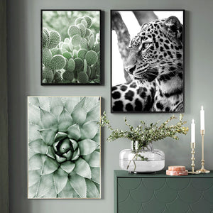 Lion Elephant Leopard Tropical Plant Wall Art Canvas Painting Nordic Posters And Prints Wall Pictures For Living Room Home Decor - SallyHomey Life's Beautiful