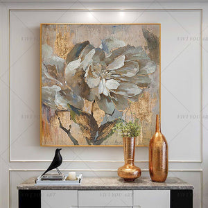   100% Hand Painted Silver Flower Gentle Abstract Painting  Modern Art Picture For Living Room Modern Cuadros Canvas Art High Quality