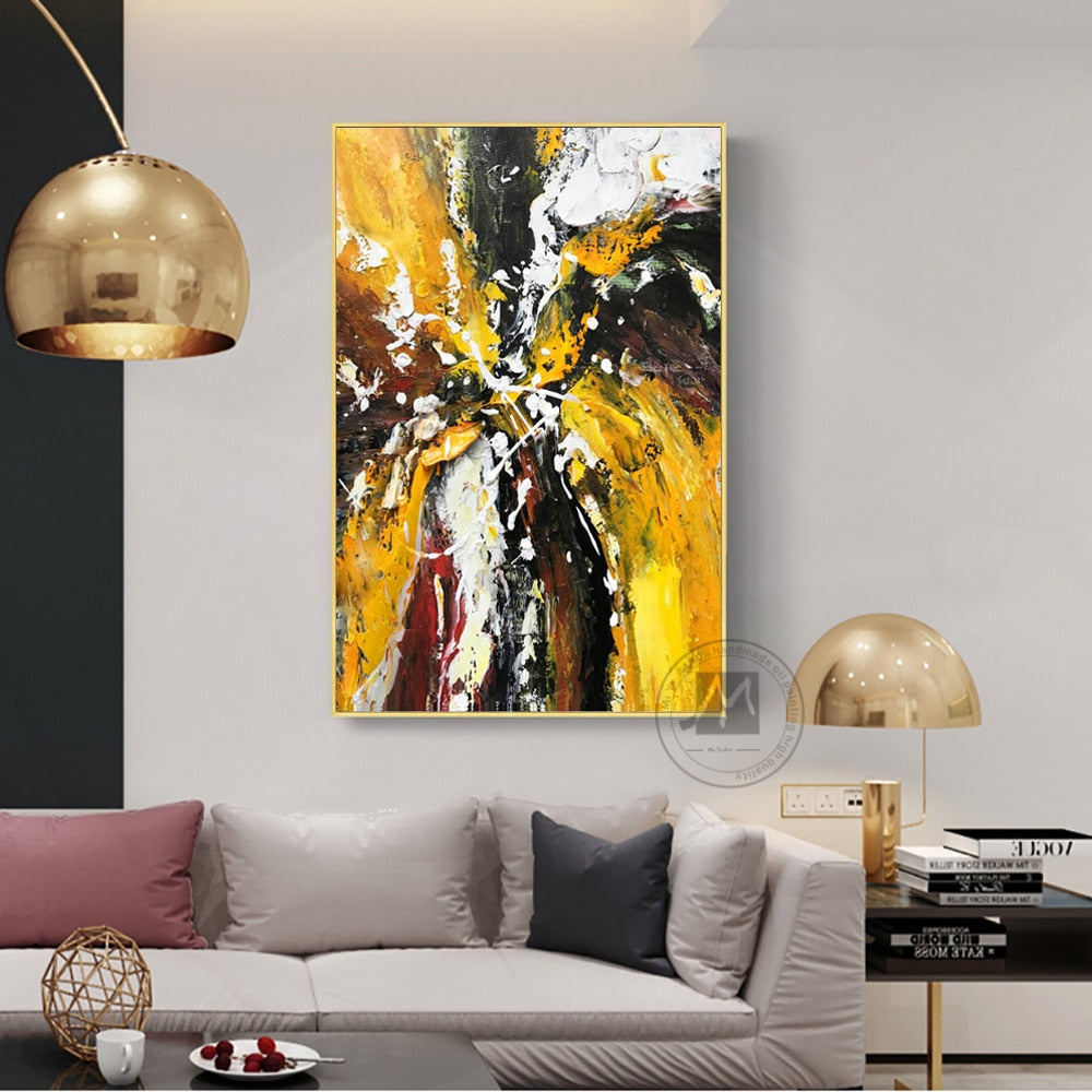 Abstract oil painting Original hand painted canvas oil painting yellow textured artwork for living room wall large wall decor - SallyHomey Life's Beautiful