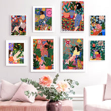 Load image into Gallery viewer, Abstract Fashion Vintage Girl Plant Dog Wall Art Canvas Painting Nordic Posters And Prints Wall Pictures For Living Room Decor - SallyHomey Life&#39;s Beautiful