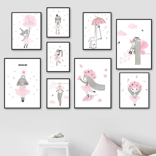 Pink Girl Crown Balloon Star Flower Nursery Wall Art Canvas Painting Nordic Posters And Prints Wall Pictures Kids Room Decor - SallyHomey Life's Beautiful