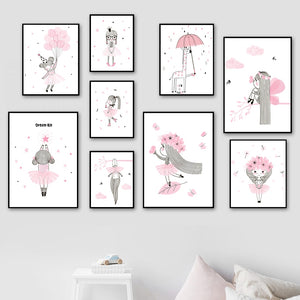 Pink Girl Crown Balloon Star Flower Nursery Wall Art Canvas Painting Nordic Posters And Prints Wall Pictures Kids Room Decor - SallyHomey Life's Beautiful