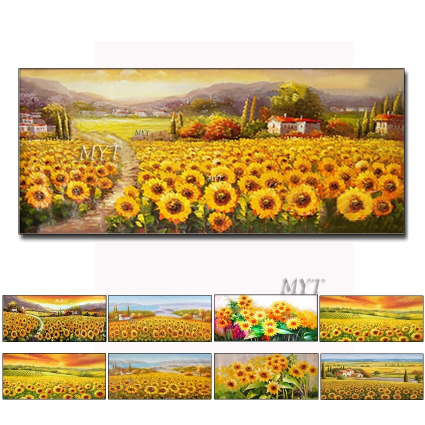 Giant Sunflower Fields Oil Painting On Canvas Lanscaple Pure Hand-painted Pictures Or Photography Pictures Wall Art Unframed - SallyHomey Life's Beautiful