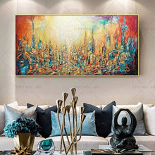 Load image into Gallery viewer,   100% Hand Painted Red Dream Yellow City Painting  Modern Art Picture For Living Room Modern Cuadros Canvas Art High Quality