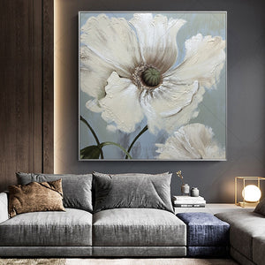 100% Hand Painted  Big White Flower Abstract Modern Art Picture For Living Room Modern Cuadros Canvas Art High Quality