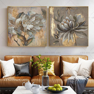 100% Hand Painted Silver Flower Gentle Abstract Painting  Modern Art Picture For Living Room Modern Cuadros Canvas Art High Quality