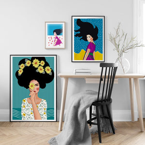 Modern Fashion Vintage Girl Hair Flower Wall Art Canvas Painting Nordic Posters And Prints Wall Pictures For Living Room Decor - SallyHomey Life's Beautiful