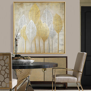 100% Hand Painted Abstract Golden Flower Oil Painting On Canvas Wall Art Frameless Picture Decoration For Living Room Home Decor