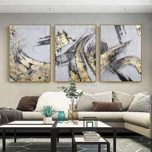 100% Handmade Gold Yellow Gray Abstract Painting  Modern Art Picture For Living Room Modern Cuadros Canvas Art High Quality