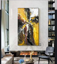 Load image into Gallery viewer, Vertical modern abstract original artwork oil painting on canvas handmade decorative pictures yellow black grey for living room - SallyHomey Life&#39;s Beautiful