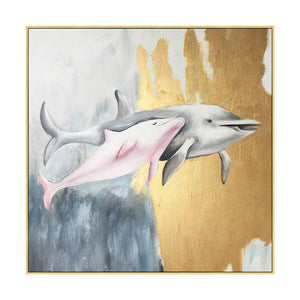 100% Hand Painted Abstract Dolphins Oil Painting On Canvas Wall Art Frameless Picture Decoration For Live Room Home Decor Gift