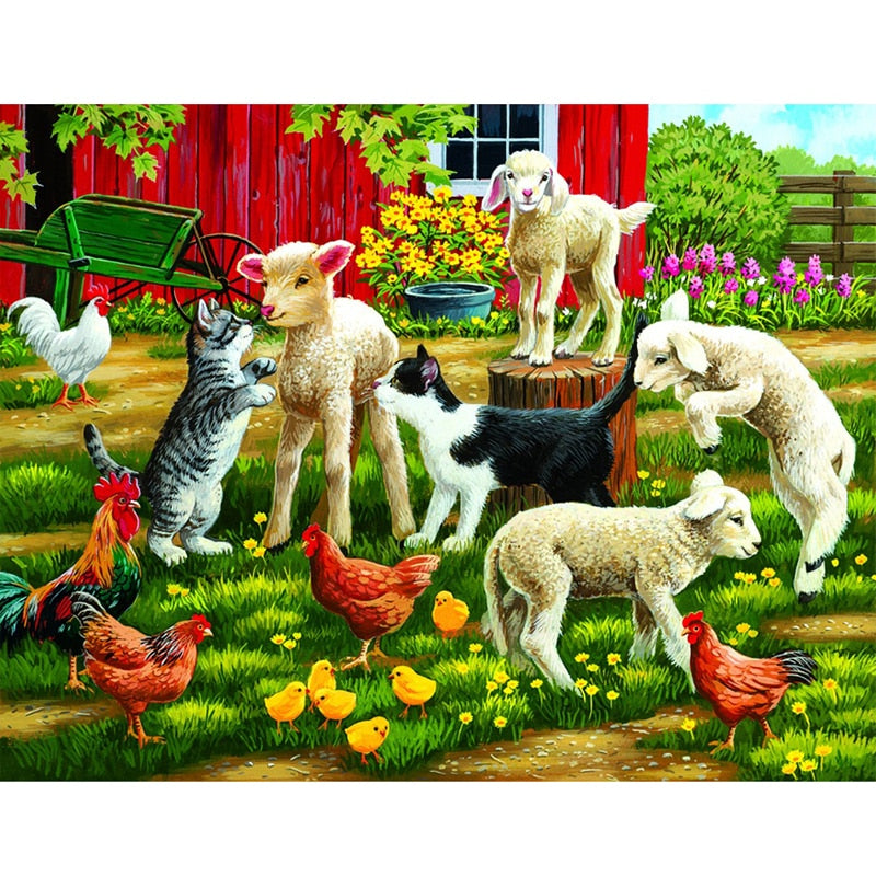 Diamond Embroidery Animal Farm House 5d Diamond Painting Dog Cattle Full  Drill Diy Mosaic Chicken Home Decor