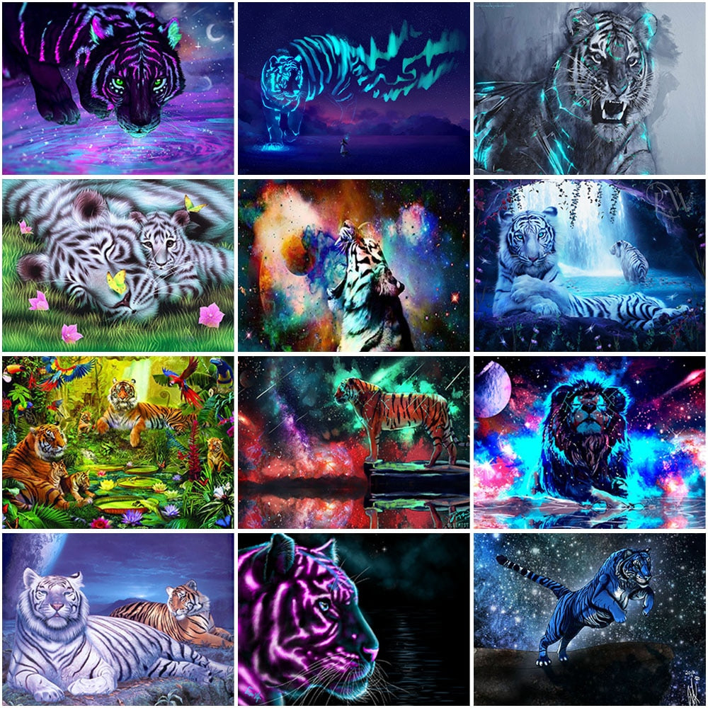 5D Diamond Painting Cross Stitch Tiger Diamond Embroidery Full Round Drill DIY Mosaic  Rhinestones  Art Wall Home Decor